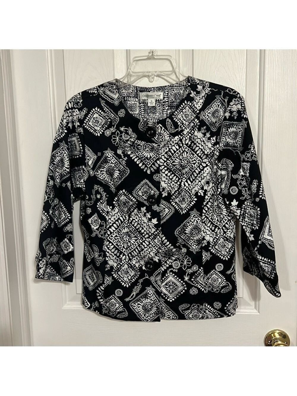 Coldwater Creek blazer. Lined, size 10, black/White, Floral